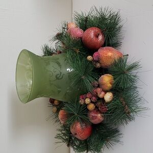 Green Christmas Vase With Crystalized Fall Fruit Ring